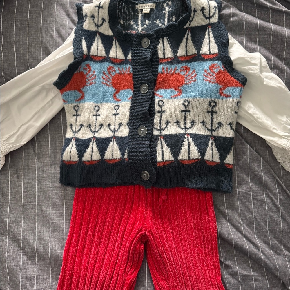 Fish&kids Navy Nautical Vest with Red Pants